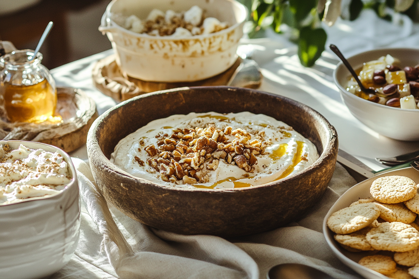 Gluten free Greek dessert platter with honey and nuts