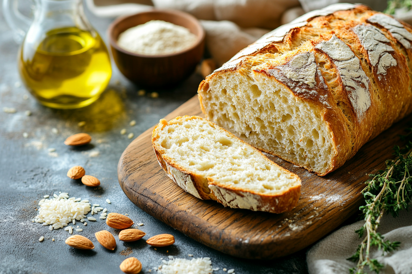 Artisan gluten free bread on wooden board