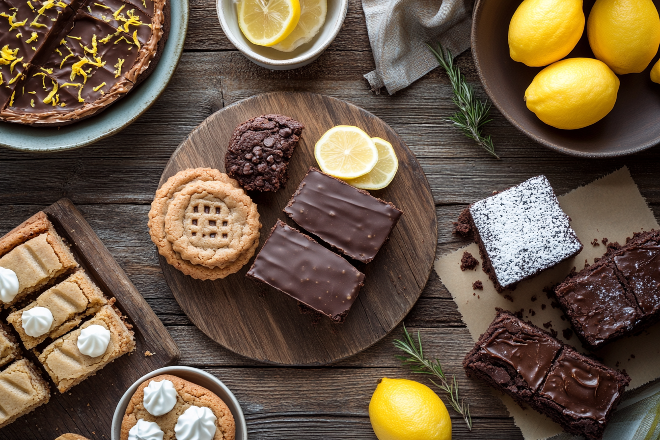 Assorted sugar free dairy free desserts on rustic table