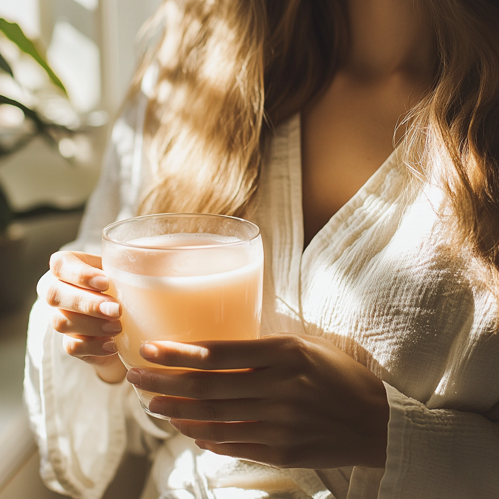 Pink Salt Trick Ingredients – The Simple Mix That’s Turning Heads 9 Woman holding a morning pink salt trick drink