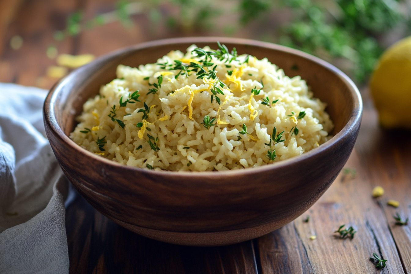 gluten free rice pilaf recipe served in a rustic bowl