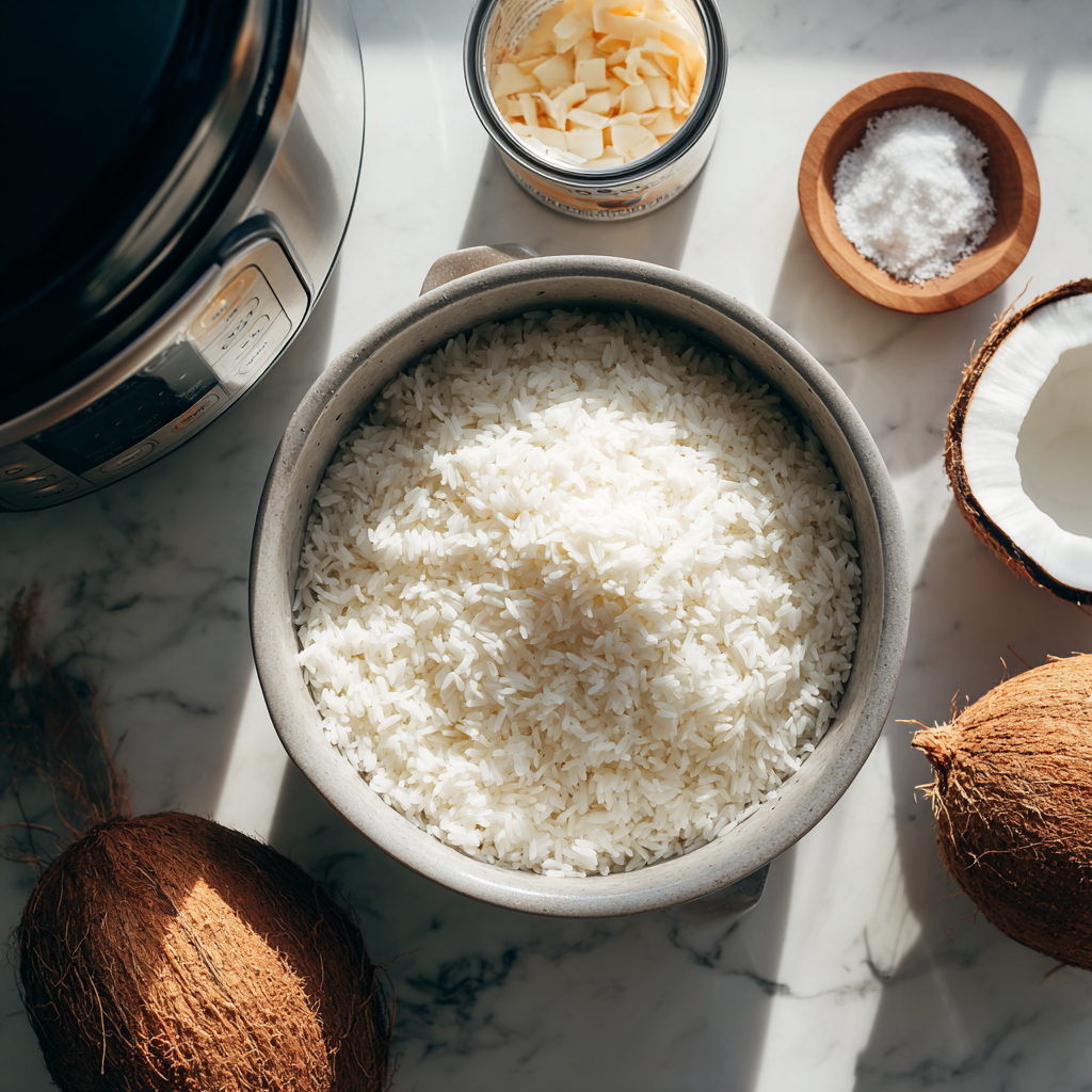 Coconut Rice in Rice Cooker – A Flavorful, Easy Recipe You’ll Love 7 Ingredients for coconut rice in rice cooker