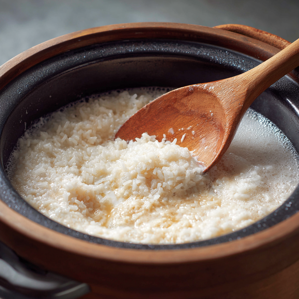 Coconut Rice in Rice Cooker – A Flavorful, Easy Recipe You’ll Love 9 Preparing coconut rice in rice cooker pot