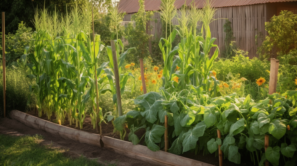 Butternut Squash Seeds Planting: The Complete Growing Guide 4 Butternut squash growing next to corn and beans in garden