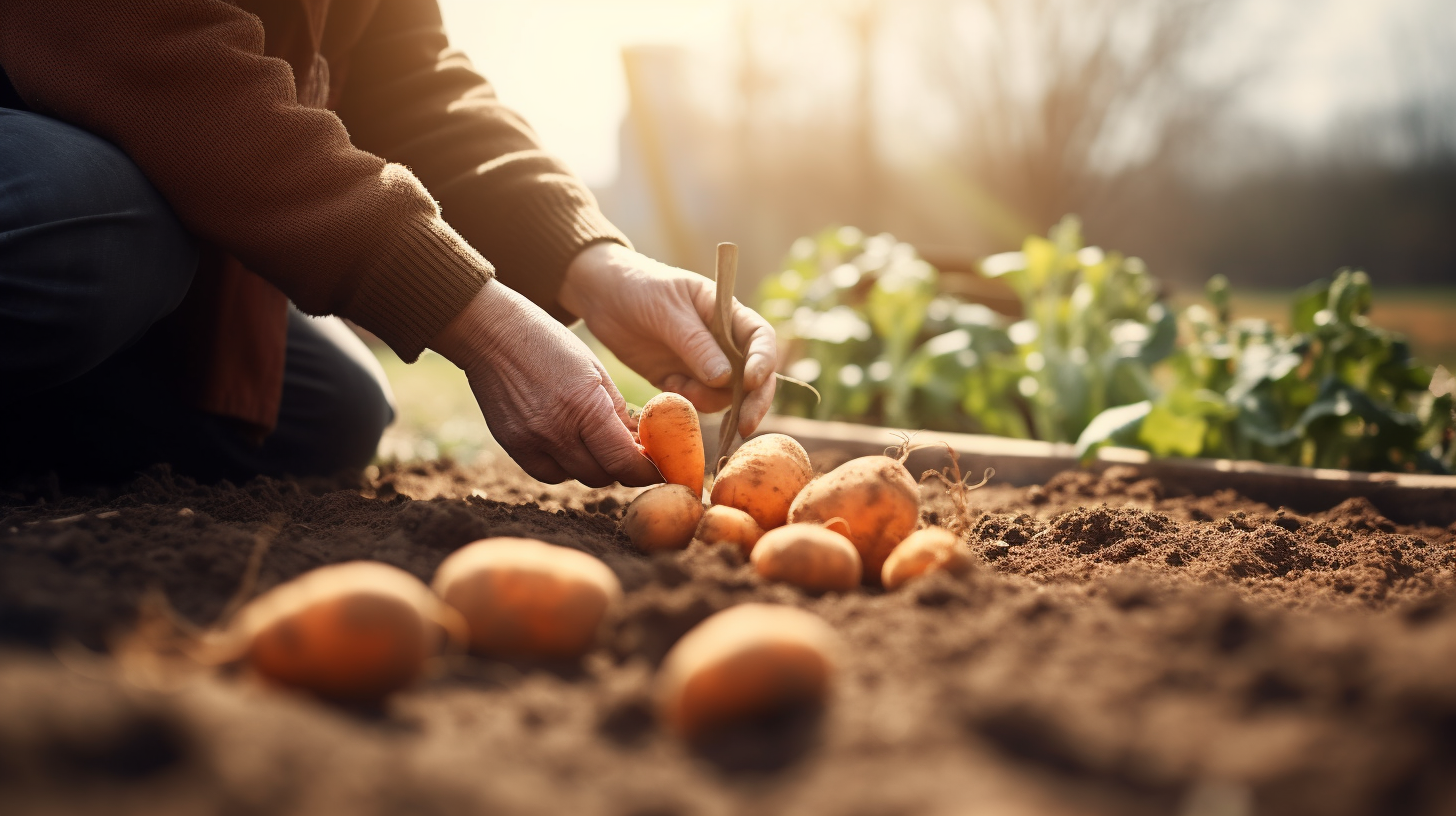 Gardener preparing butternut squash seeds for planting in garden soil