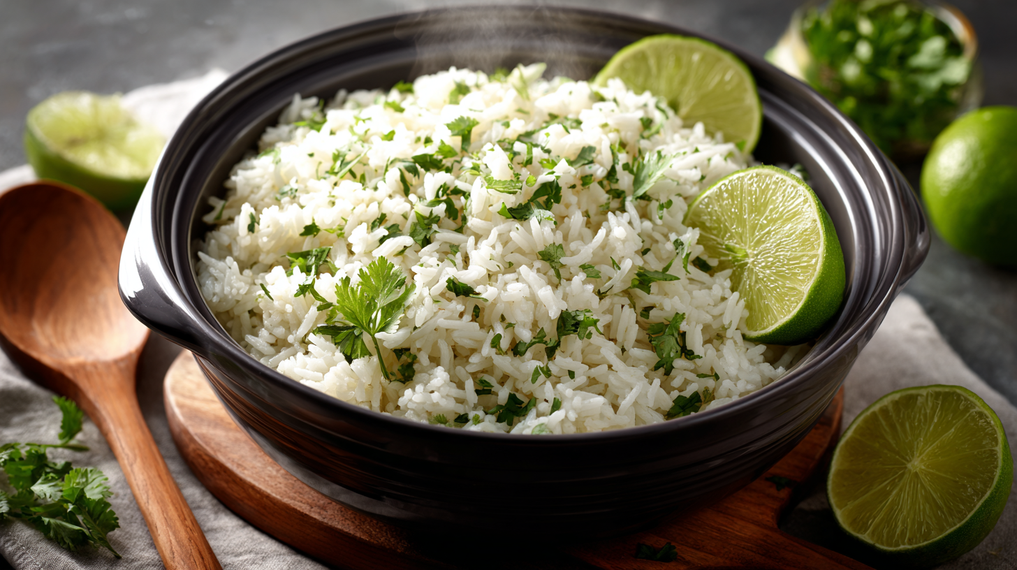 Cilantro lime rice in rice cooker served fresh