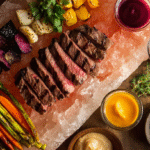 Pink Salt Slab: A Complete Guide to Cooking, Serving & Health Benefits 6 Pink salt slab with grilled foods and sides