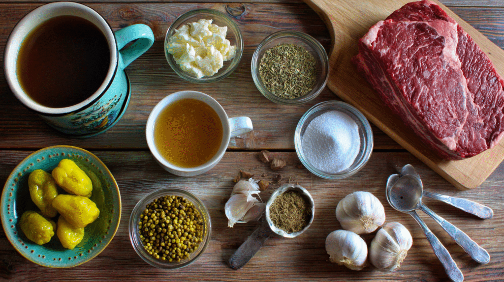 Gluten Free Mississippi Pot Roast: A Hearty Dish Everyone Can Enjoy 8 Ingredients for gluten free Mississippi pot roast on a kitchen counter